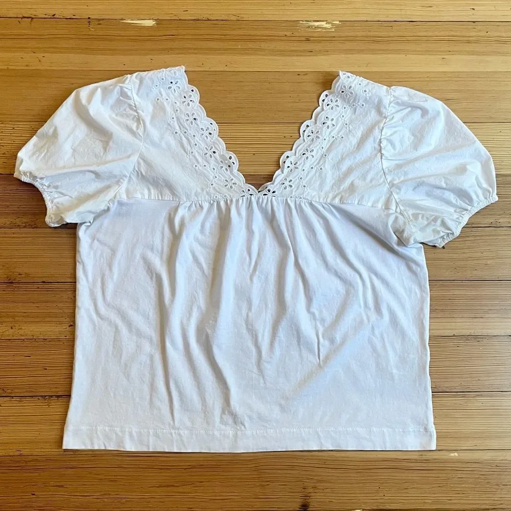 J. Crew Eyelet top with puff sleeves. Size M.